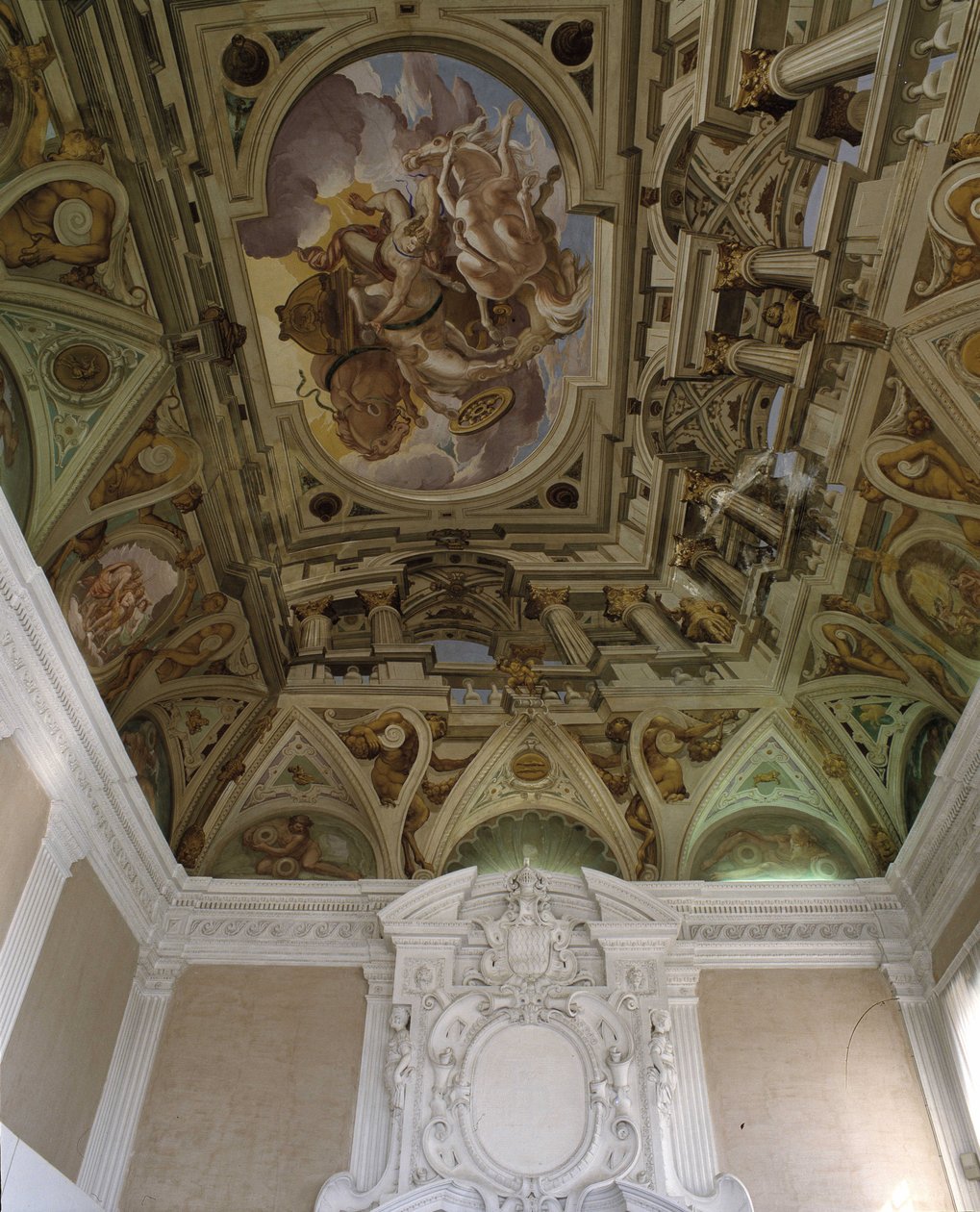 Phaeton bukása (Phaethon) (1625) - Carlone freskója trompe l