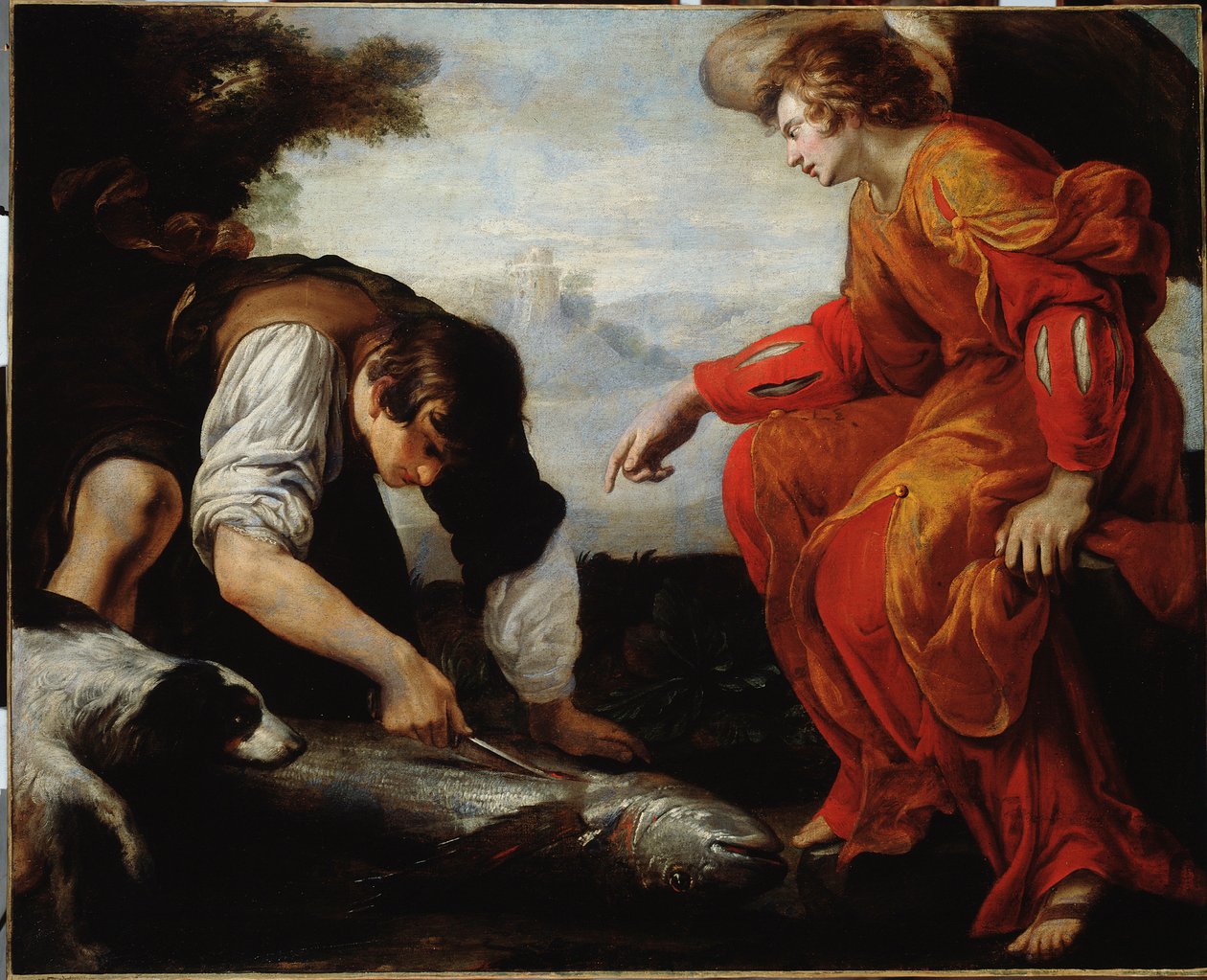 Tobie találkozik Rafael arkangyallal (Tóbiás találkozik Rafael arkangyallal) Giovanni Battista Carlone (1592-1677) festménye, 17. századi gének, Musei di Strada Nuova (ex Palazzo Bianco) alkotó: Giovanni Battista Carlone