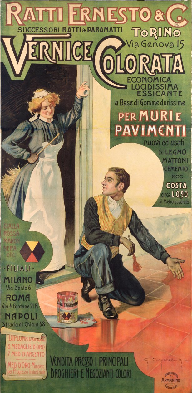Reklámplakát a Ratti Ernesto and Co. Paint üzleteihez, Olaszország alkotó: Giovanni Battista Carpanetto