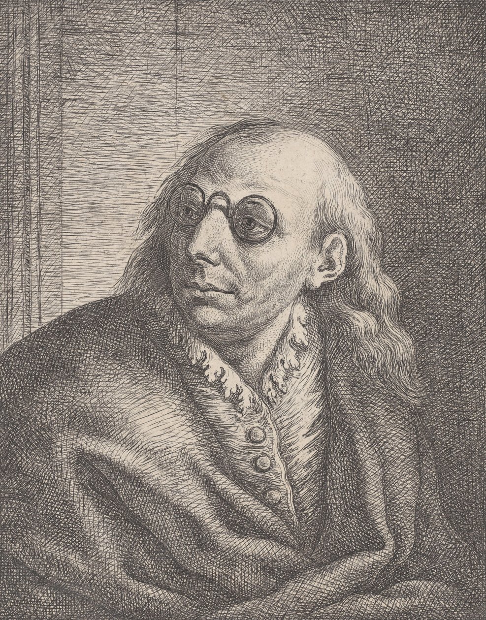 Kerek szemüveget viselő, balra néző Luca Giordano portréja, 1692-1727., 1692-1727. alkotó: Giovanni Battista Catenaro