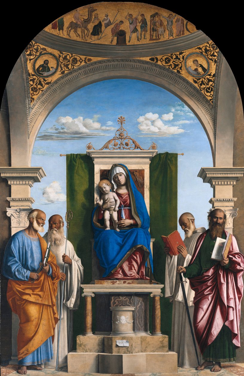 A trónoló Madonna gyermekével és Szent Péterrel, Romualddal, Benedekkel és Pállal, 1595 körül alkotó: Giovanni Battista Cima da Conegliano