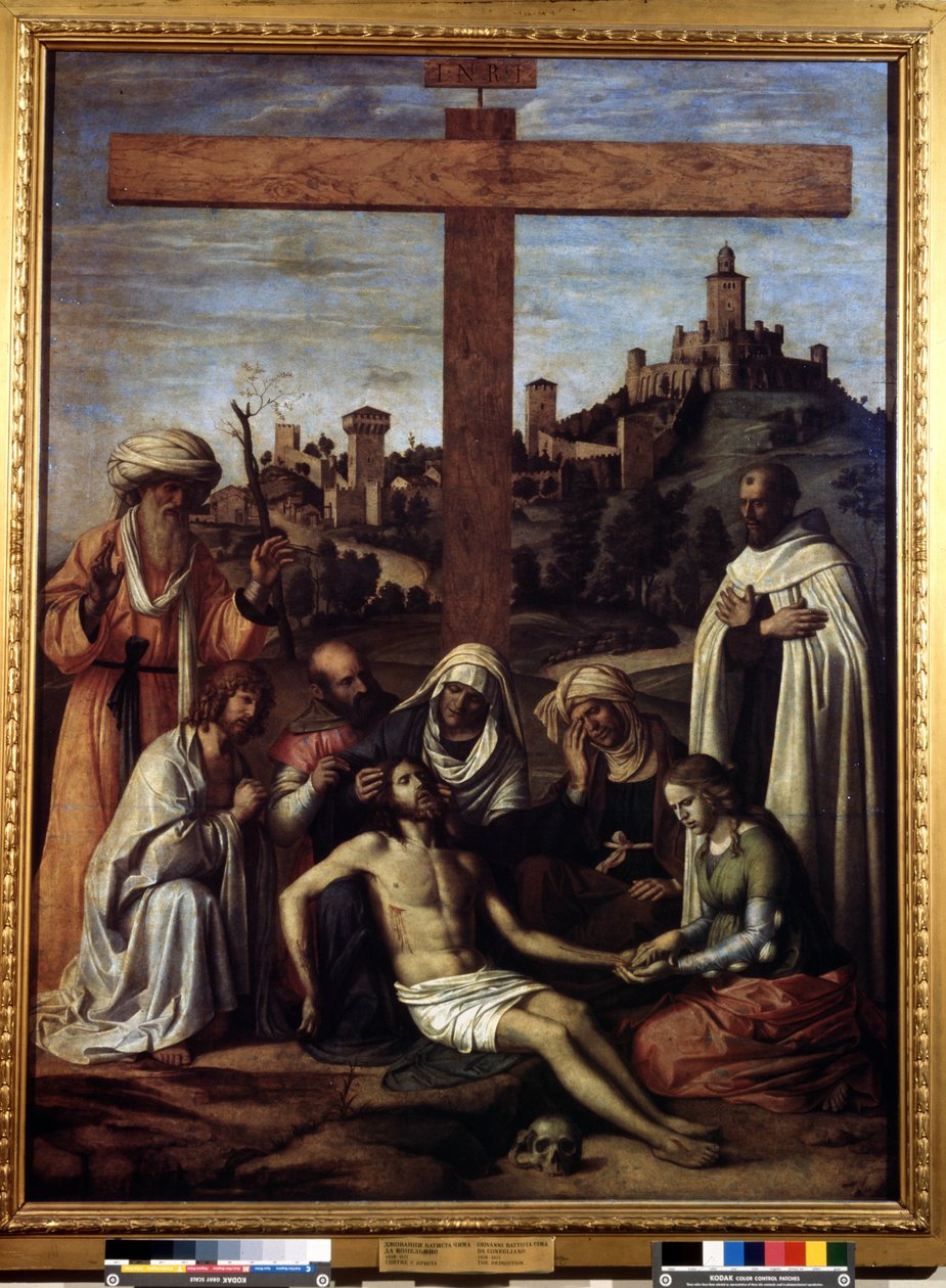 ""A lerakódás"" ""INRI"" felirat a kereszten. Giovanni Battista Cima da Conegliano festménye (1459-1517 körül) 16. század Méret: 199x148 cm Puskin Múzeum, Moszkva alkotó: Giovanni Battista Cima da Conegliano