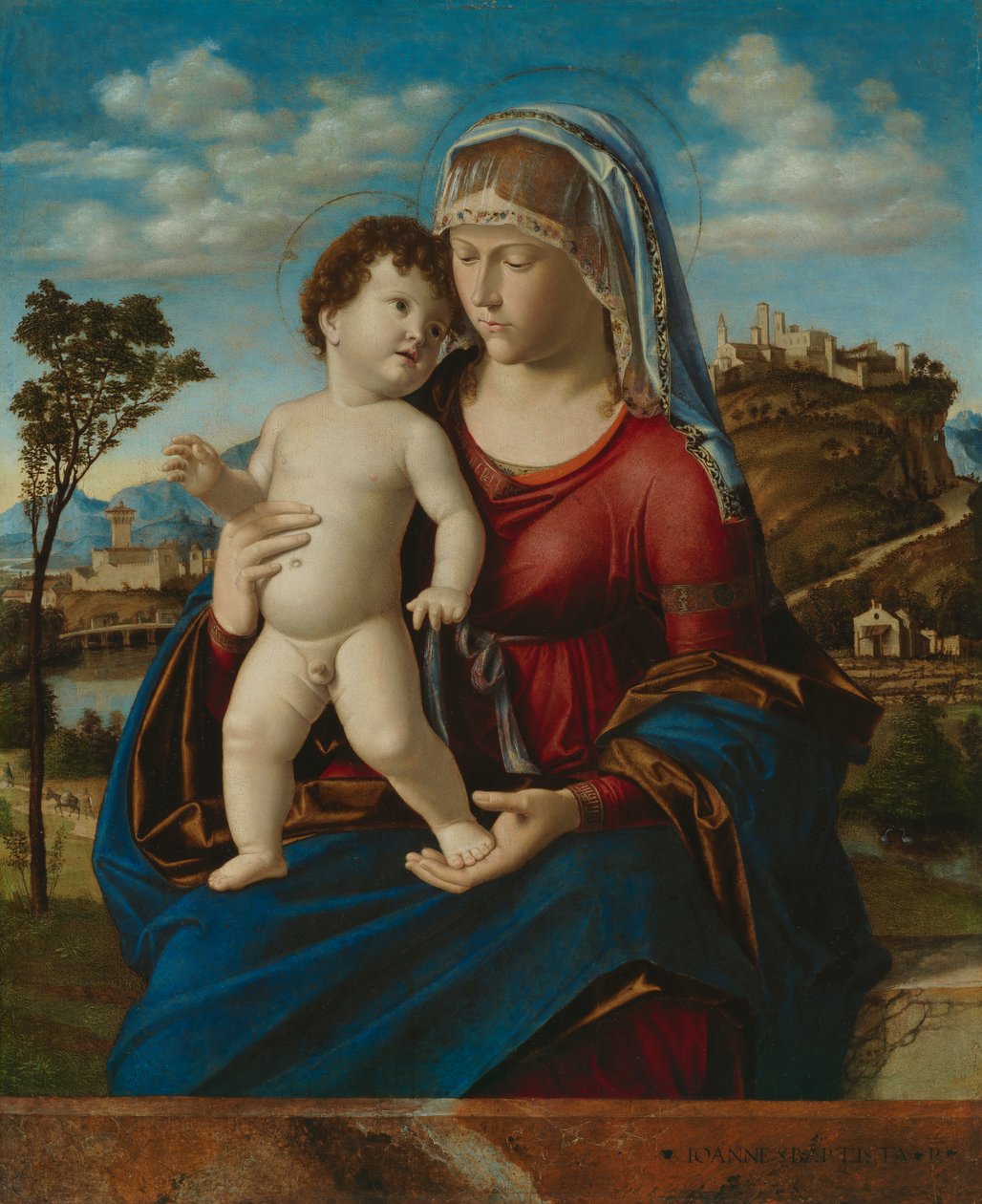 Madonna és gyermek egy tájban, 1496-99 körül alkotó: Giovanni Battista Cima da Conegliano