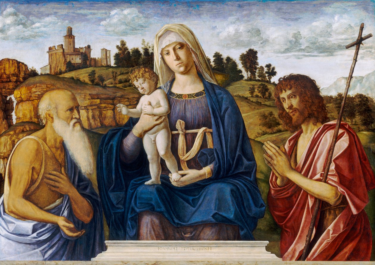 Madonna és gyermeke Szent Jeromossal és Keresztelő Szent Jánossal alkotó: Giovanni Battista Cima da Conegliano