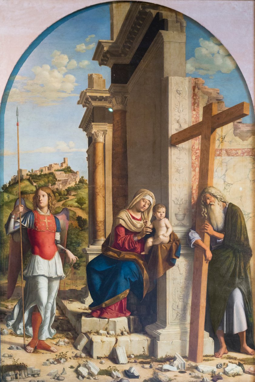 Madonna a gyermekkel Szent Mihály és András között alkotó: Giovanni Battista Cima da Conegliano