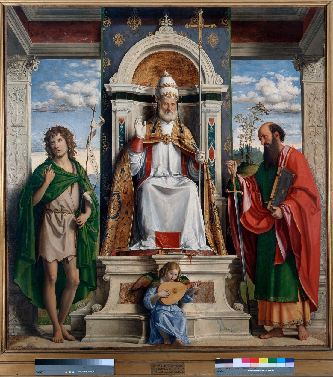 Keresztelő Szent Jánossal és Szent Pállal trónoló Szent Péter alkotó: Giovanni Battista Cima da Conegliano