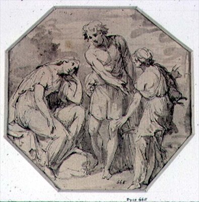 Egy férfi és két nő beszélget (rajz) alkotó: Giovanni Battista Cipriani