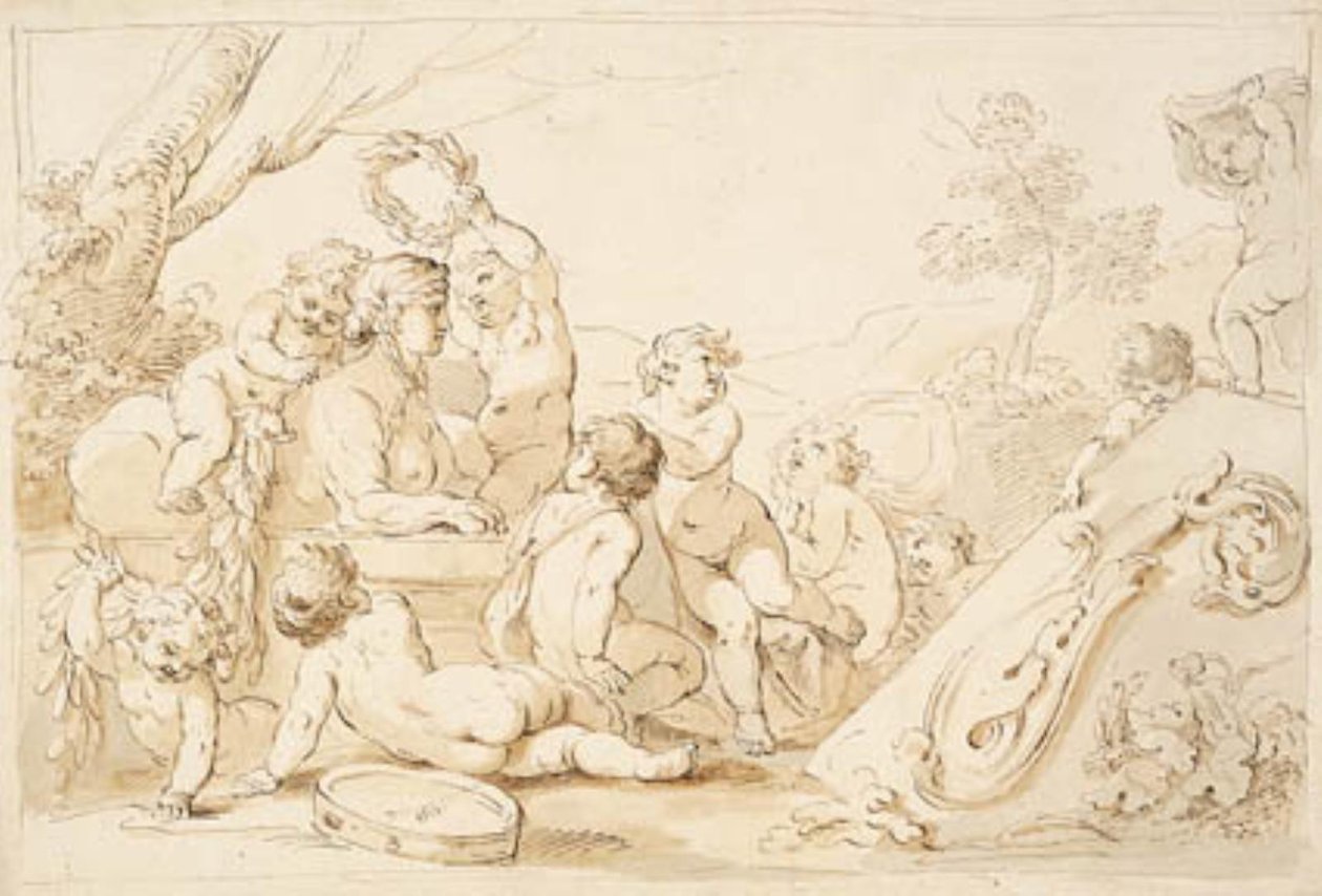 Putti játék, szfinxet koszorúzva alkotó: Giovanni Battista Cipriani