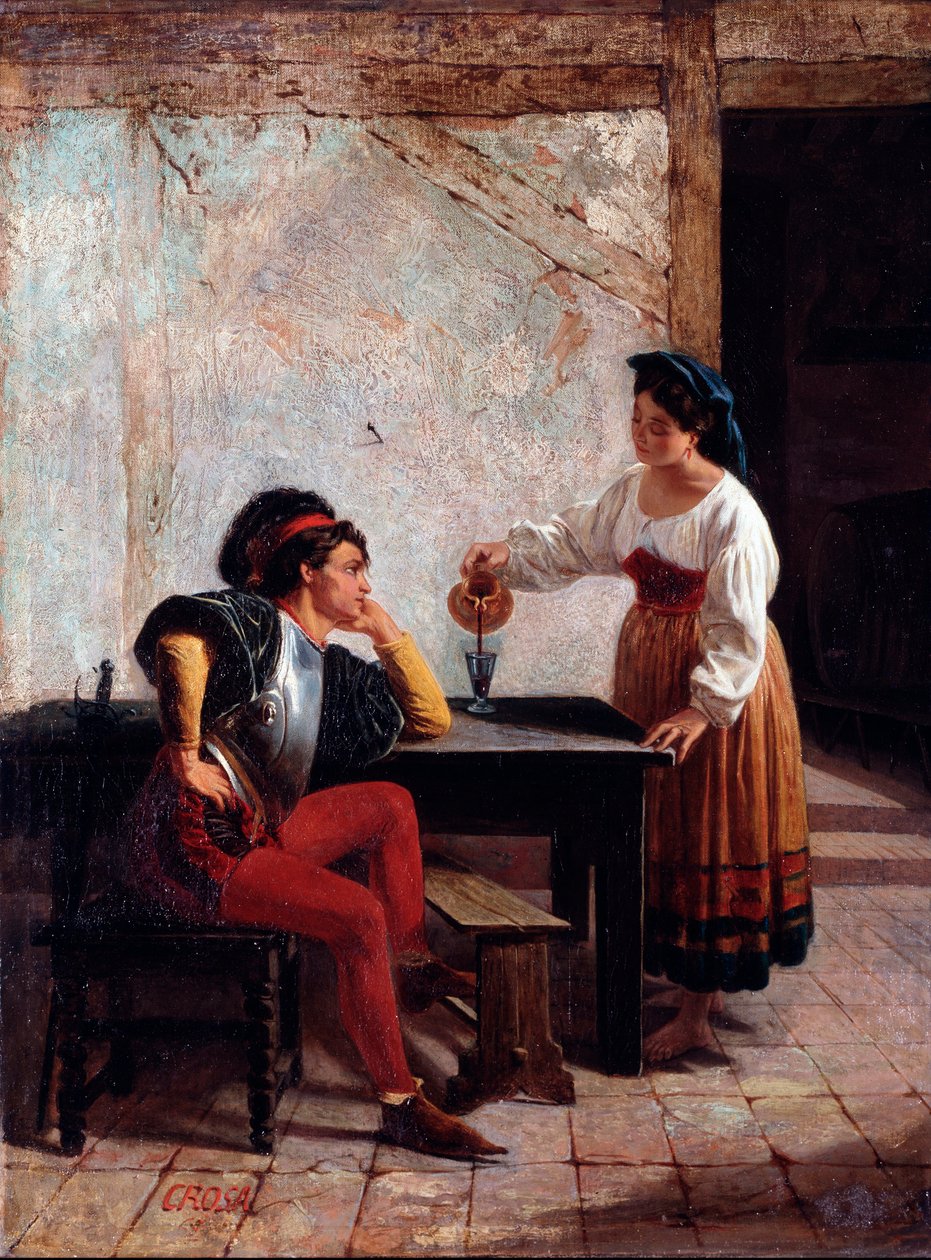 Fiatal szolga egy fogadóban és egy katona Giovanni Battista Crosa festménye (aktív 1859 és 1882 között) 1865 Méret 98x64 cm Genes, Galleria d