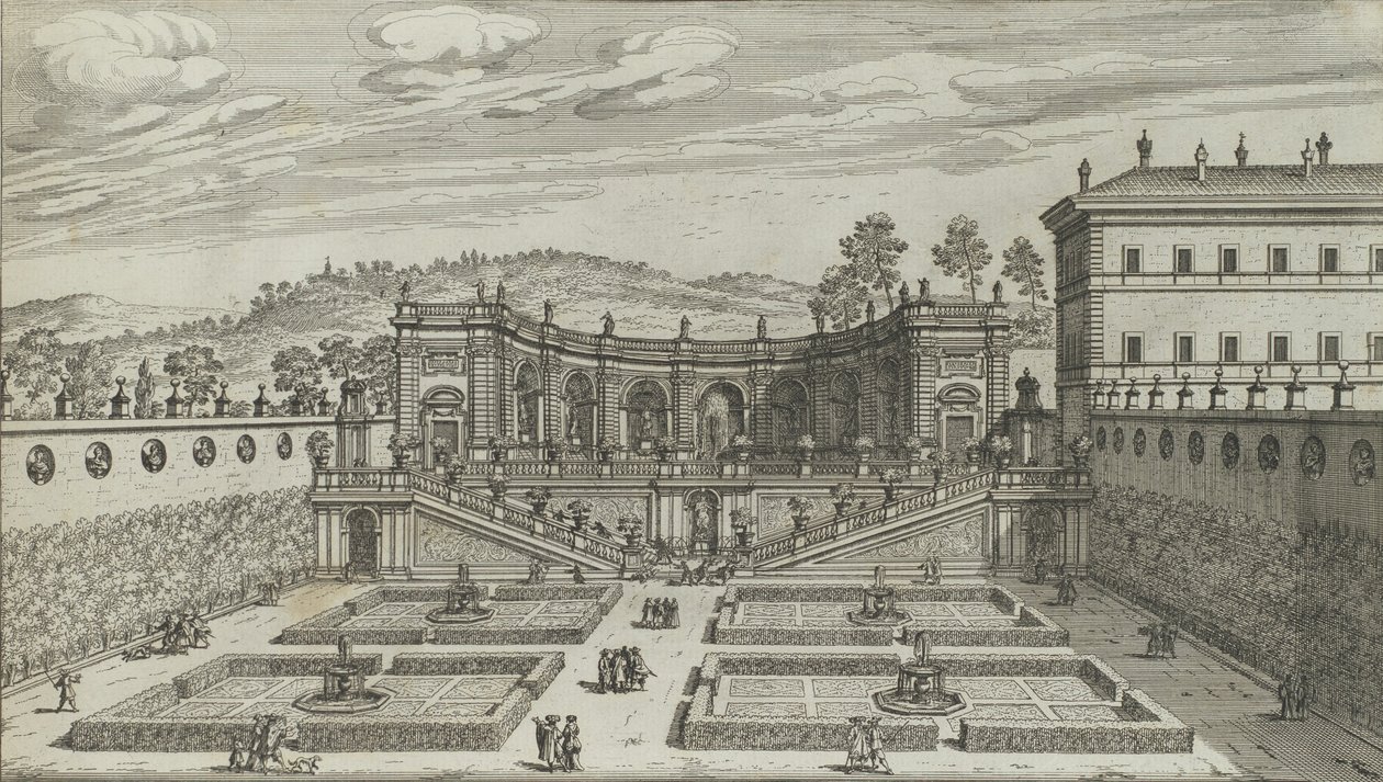 Egy másik perspektivikus nézet a Mondragone-i Teatro et Giardino Contigvo-ról Fras-ban, 1691-ben vagy utána. alkotó: Giovanni Battista Falda