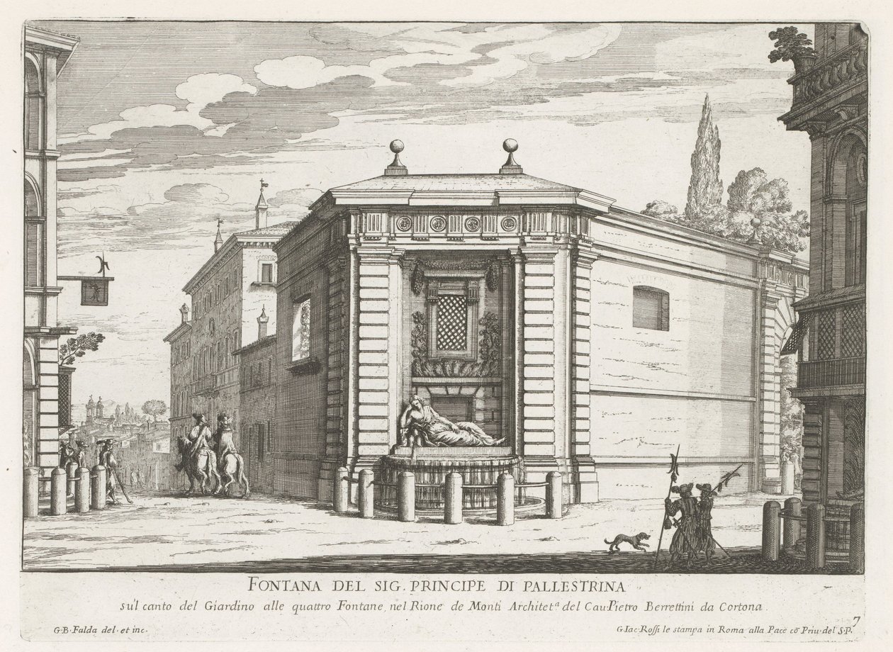 Dianafontein van de Quattro Fontane te Róma Mr. kútja Principe di Pallestrina (cím a tárgyon) Róma szökőkútjai (sorozat címe) Fonteinen van Rome (sorozat címe) alkotó: Giovanni Battista Falda