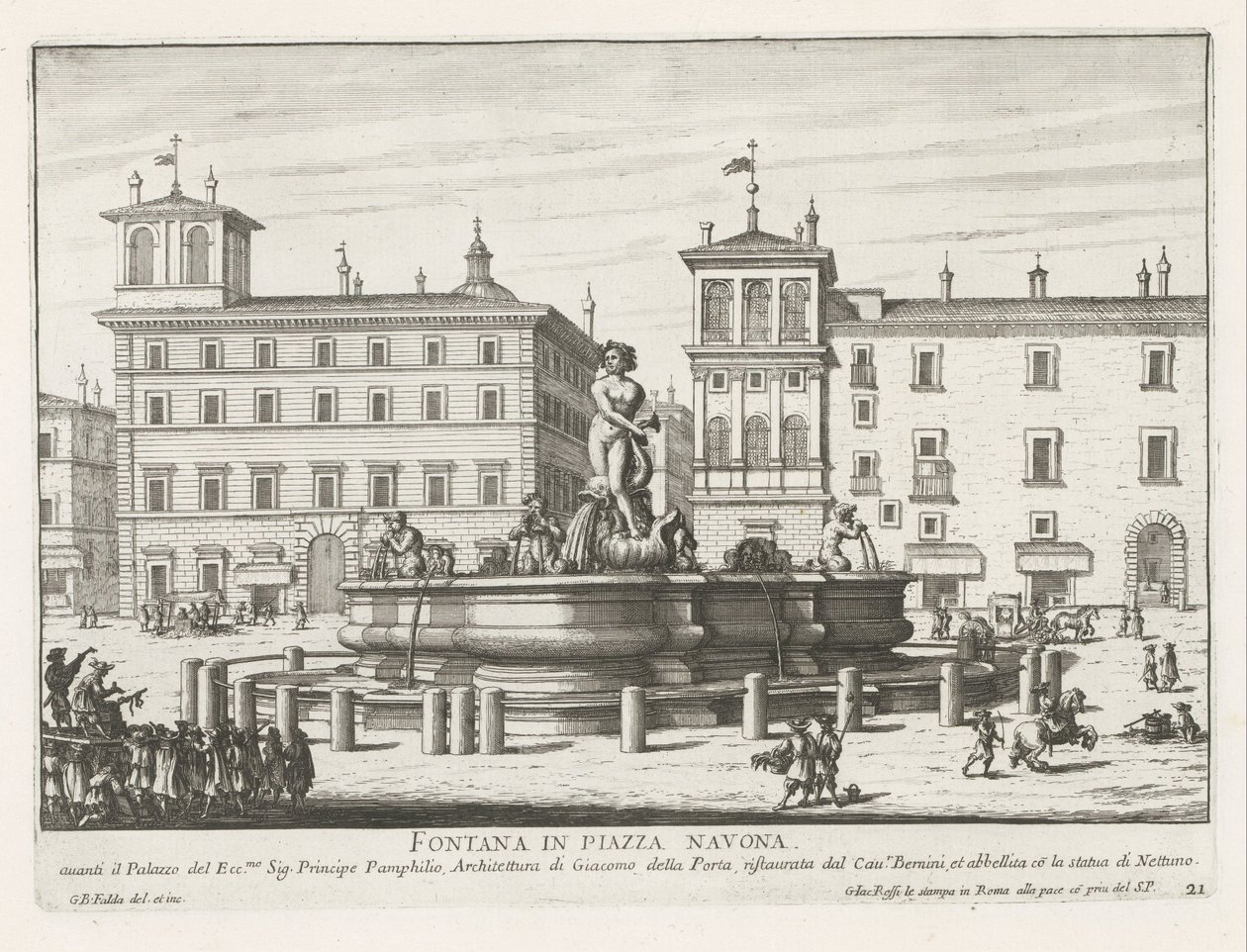 Fontana del Moro a Piazza Navona Rómában Szökőkút a Piazza Navonán (cím a tárgyon) Róma szökőkútjai (sorozat címe) Fonteinen van Rome (sorozat címe) alkotó: Giovanni Battista Falda