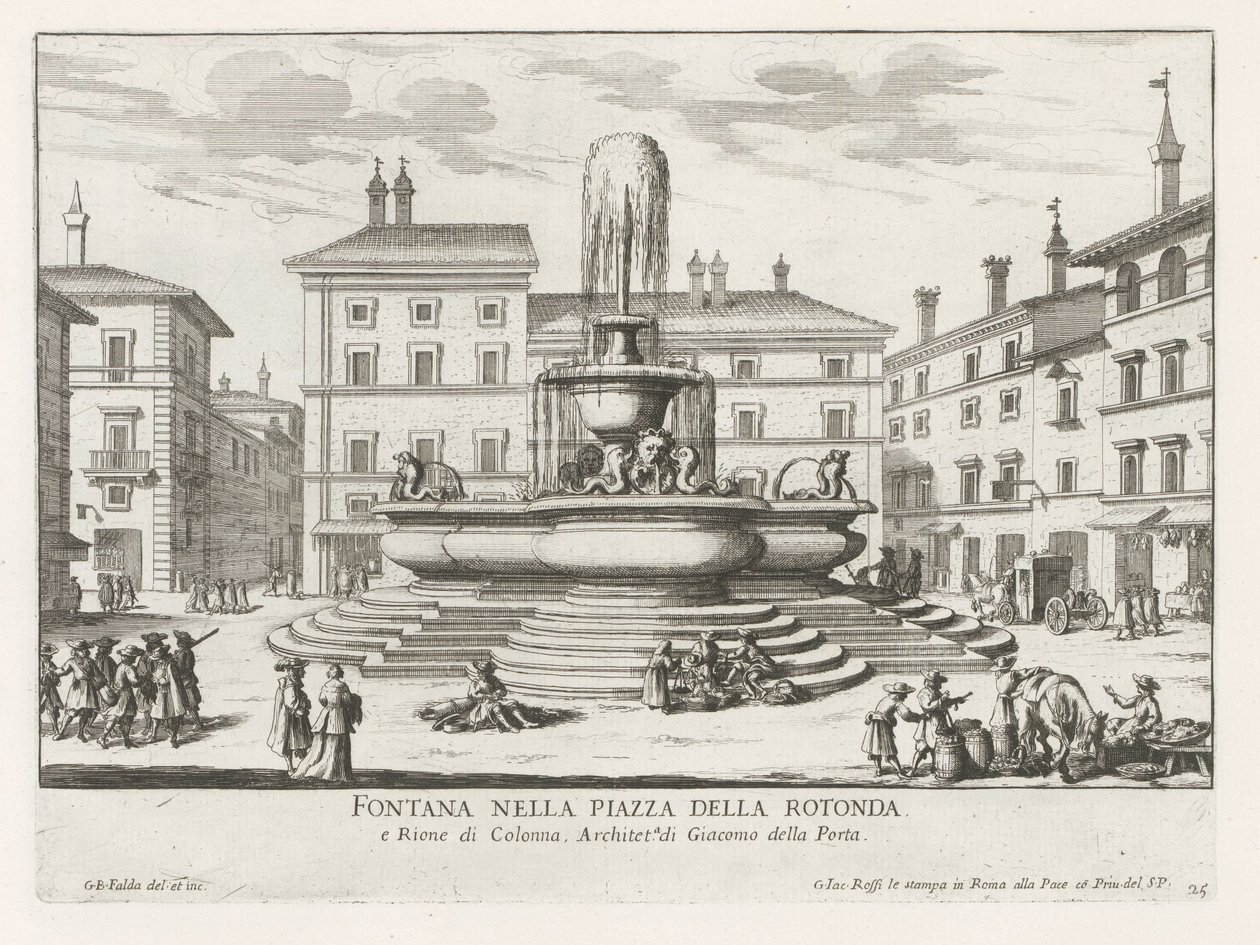 A Pantheon szökőkútja a Piazza della Rotonda te Rómában Szökőkút a Piazza della Rotondán (cím a tárgyon) Róma szökőkútjai (sorozat címe) Fonteinen van Rome (sorozat címe) alkotó: Giovanni Battista Falda