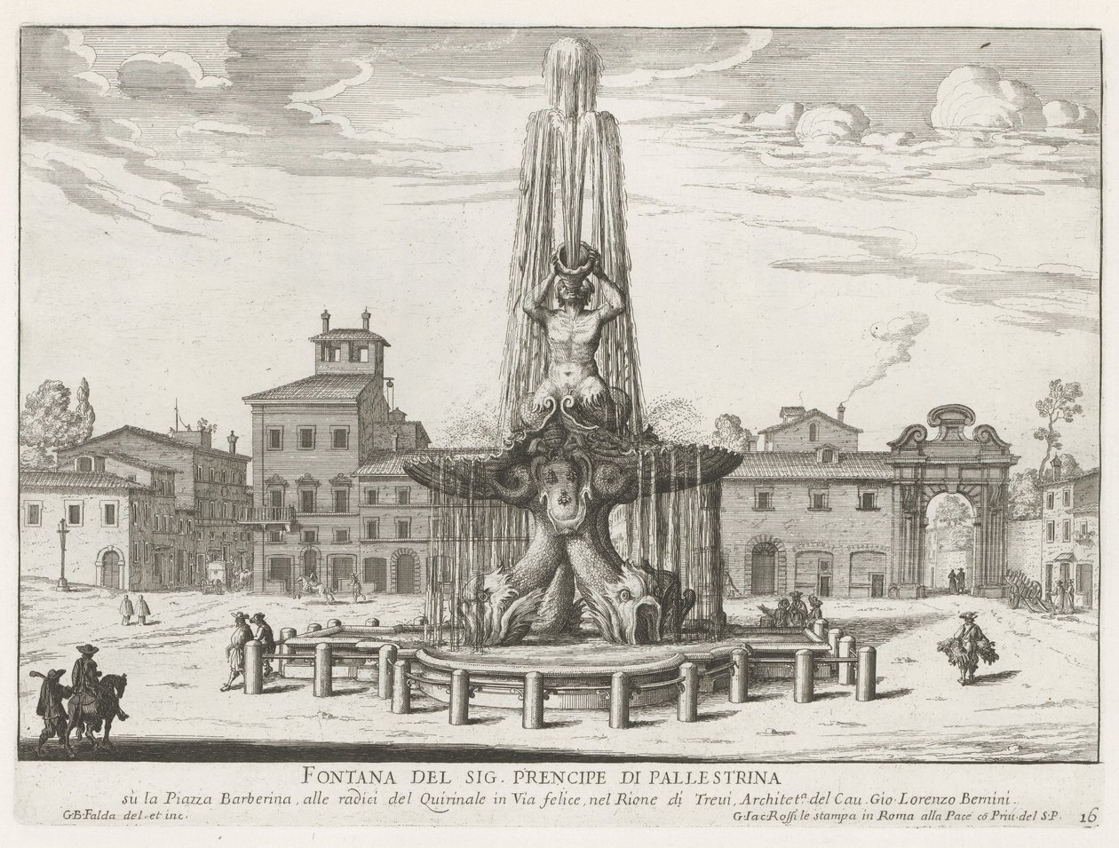 Triton szökőkút a Piazza Barberini Rómában Mr. kútja Prencipe di Pallestrina (cím a tárgyon) Róma szökőkútjai (sorozat címe) Fonteinen van Rome (sorozat címe) alkotó: Giovanni Battista Falda