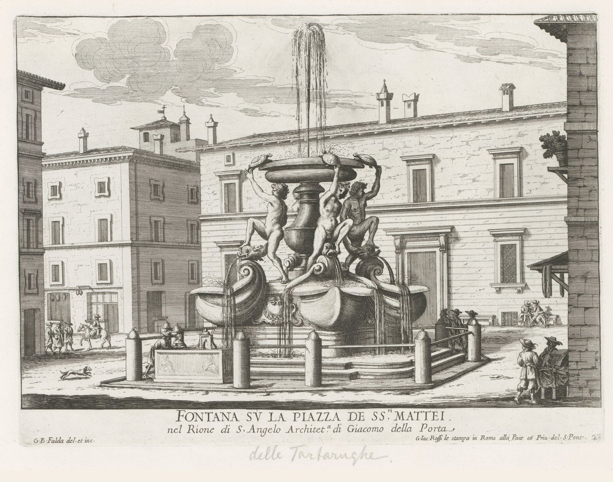 Teknősök kútja a Piazza Mattei te Rómában Szökőkút a Piazza de ss.ri Mattei téren (cím a tárgyon) Róma szökőkútjai (sorozat címe) Fonteinen van Rome (sorozat címe) alkotó: Giovanni Battista Falda