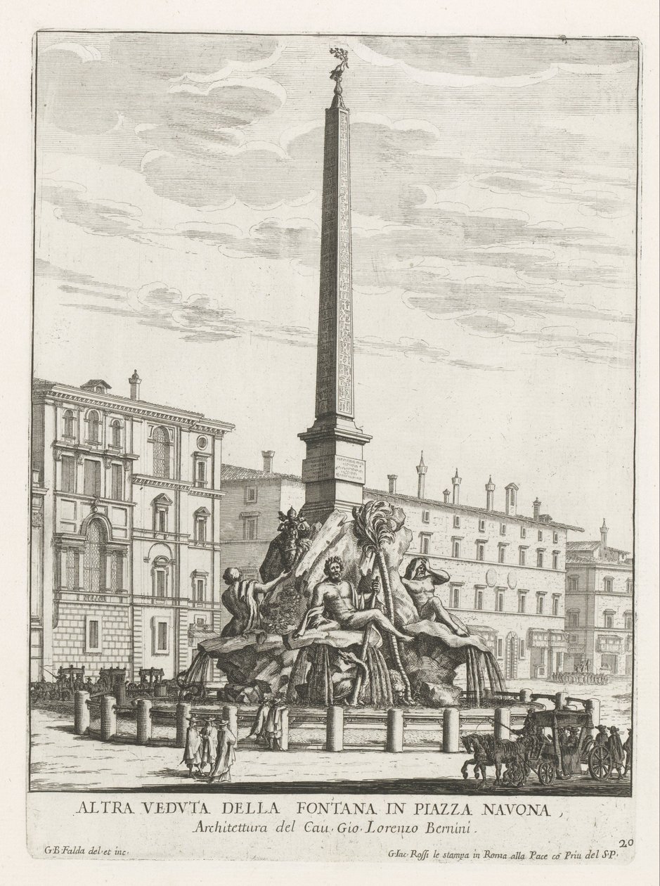 Vierstromenfontein a Piazza Navona te Rómában Fontana a Piazza Navonán (cím a tárgyon) Fontane di Roma (sorozat címe) Fonteinen van Rome (sorozat címe) alkotó: Giovanni Battista Falda