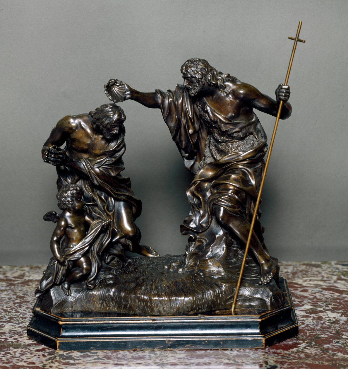 Jézus keresztsége. Bronz szobor alkotó: Giovanni Battista Foggini
