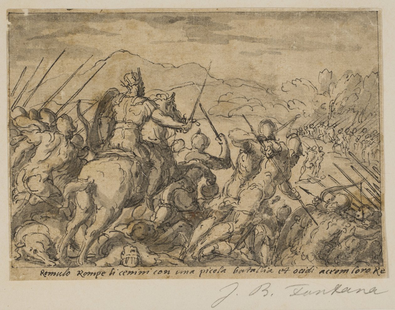 Acron megtámadja Romulust alkotó: Giovanni Battista Fontana