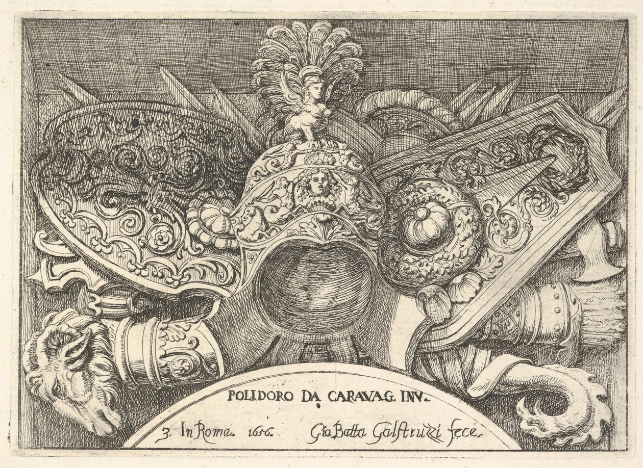 3. tábla: római karok trófeái az ablakok feletti díszítésekből, 1656 ... második emeletén. alkotó: Giovanni Battista Galestruzzi