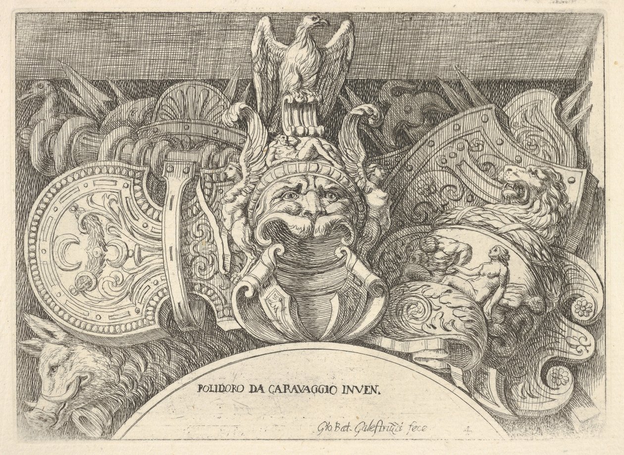 4. tábla: római karok trófeái a második emeleti ablakok feletti díszítésekből ..., 1656-58. alkotó: Giovanni Battista Galestruzzi