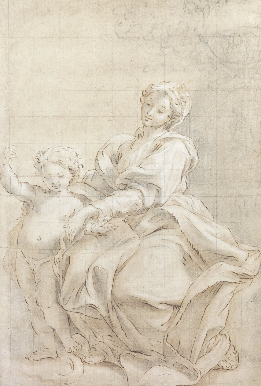A Szűz és a Gyermek egy medence közelében; A Szűz és a Gyermek egy medence közelében, alkotó: Giovanni Battista Gaulli