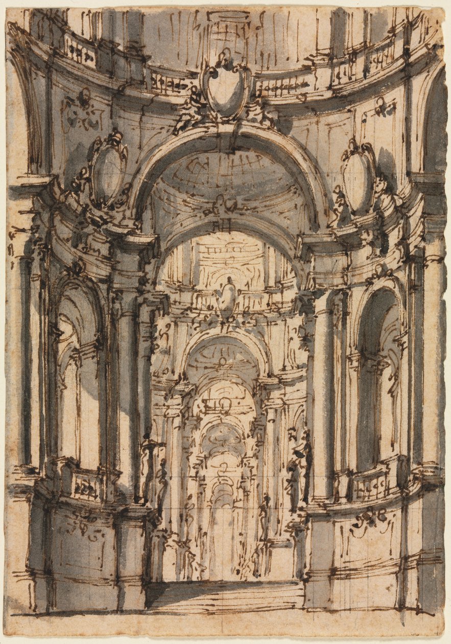 Színpadi díszlet kialakítása: Palota belseje árkádokkal, 1700-as évek közepe. alkotó: Giovanni Battista III Natali