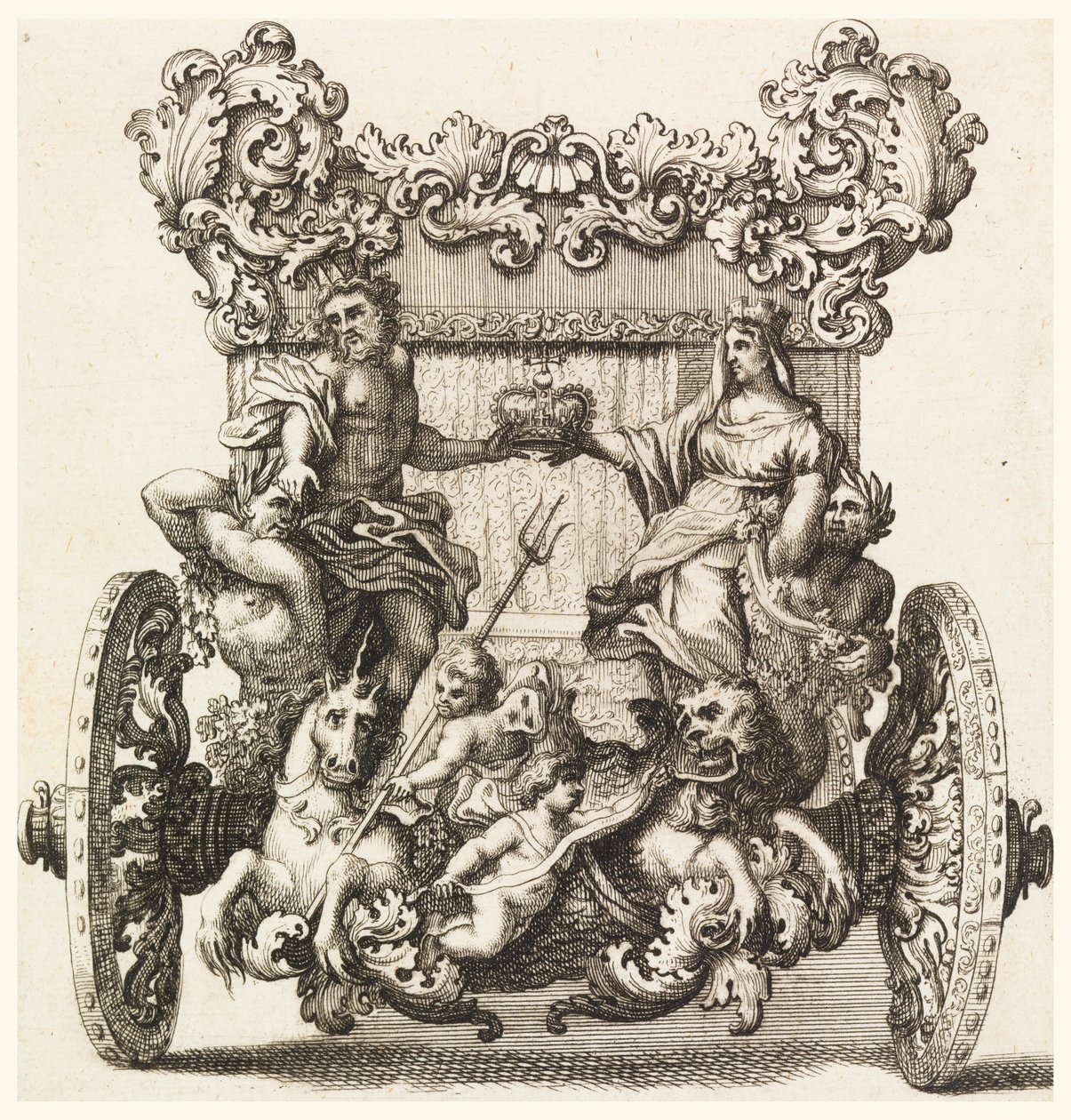 Lord Catelmaine első hintójának hátulnézete, amelyet 1686-ban épített Andrea Cornely Ciro Ferri (1634-1689) után alkotó: Giovanni Battista Lenardi