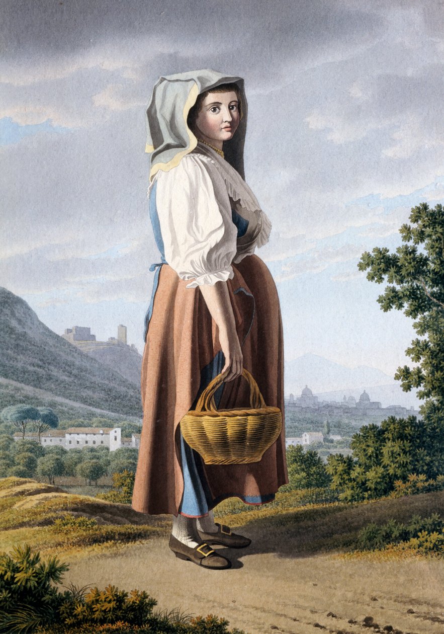Paraszt Maddaloni hátterében, Giovan Battista Lusieri (kb. 1755-1821), akvarell papírra 32x23 cm, Olaszország alkotó: Giovanni Battista Lusieri