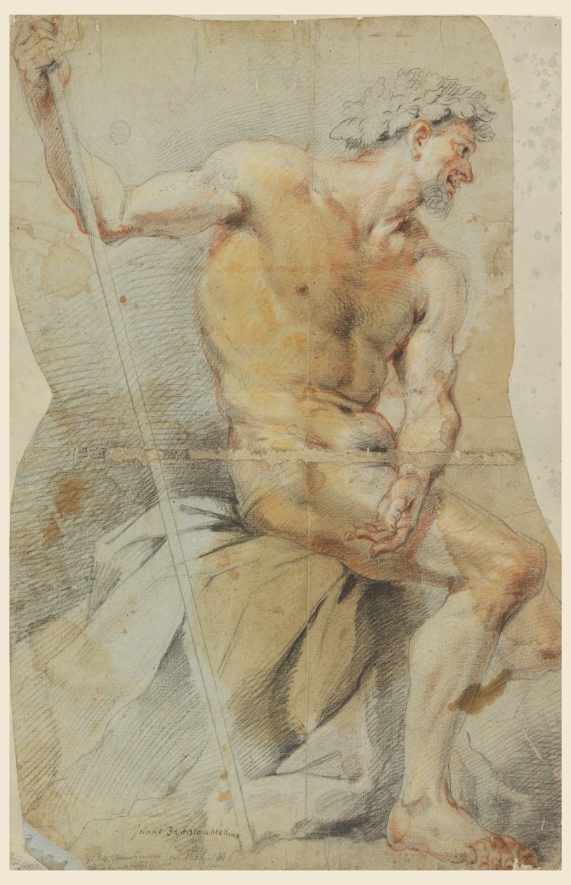 Rajz, Akt idős férfi, Bacchus vagy valamelyik társa, 1660-70 alkotó: Giovanni Battista Merano