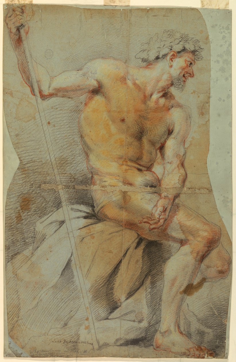 Rajz, Akt idős férfi, Bacchus vagy valamelyik társa, 1660-70 alkotó: Giovanni Battista Merano