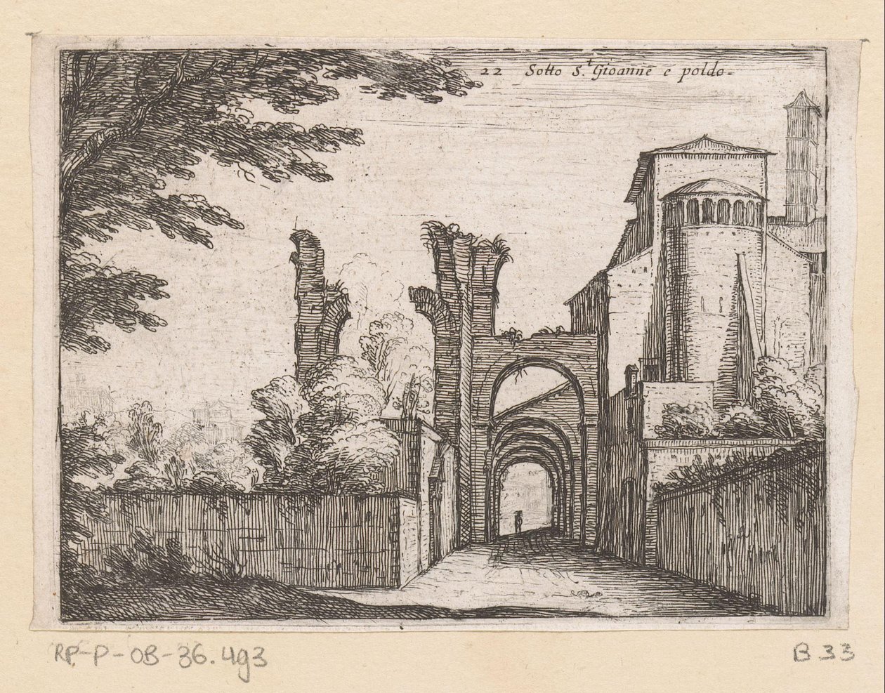 Clivus Scauri és Santi Giovanni és Paolo S.t Gioanne és poldo alatt (cím az objektumon) Gezichten op Rome (sorozat címe) Néhány nézet és perspektíva a római lakatlan helyekről (sorozat címe) alkotó: Giovanni Battista Mercati