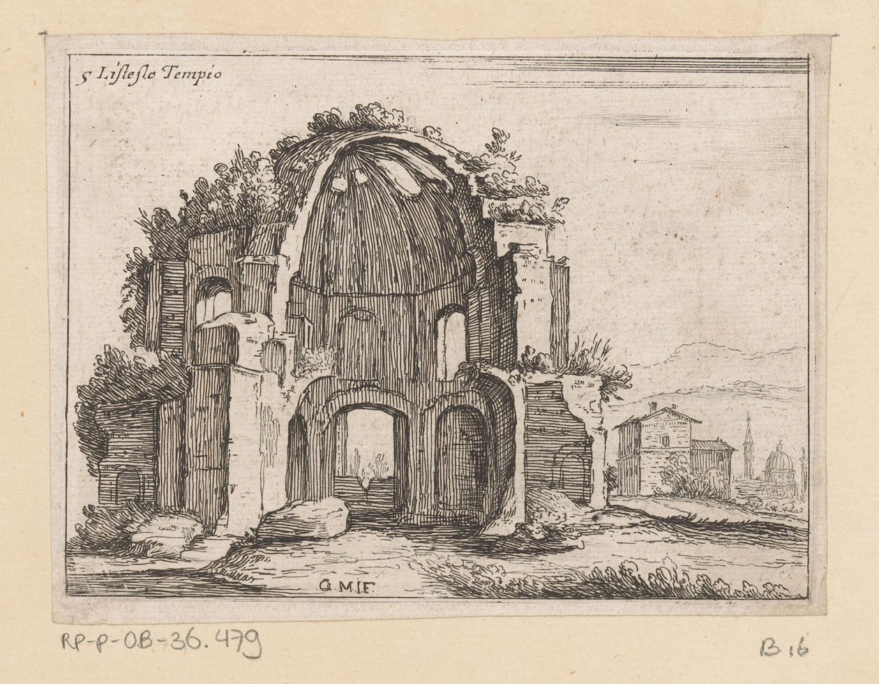 Minerva Medica templomának maradványai egy tájban Listesso Tempio (cím az objektumon) Róma kilátásai (sorozat címe) Alcune vedute et prospettive di luoghi dishabitati di Roma (sorozat címe) alkotó: Giovanni Battista Mercati