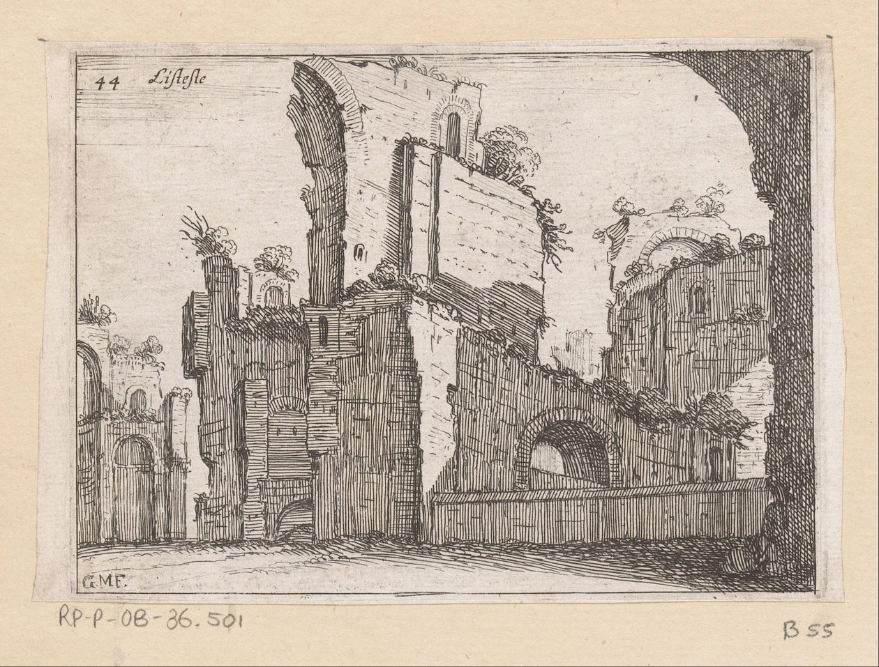 Caracalla fürdőjének maradványai Rómában Listesso (cím az objektumon) Róma kilátásai (sorozat címe) Alcune vedute et prospettive di luoghi dishabitati di Roma (sorozat címe) alkotó: Giovanni Battista Mercati