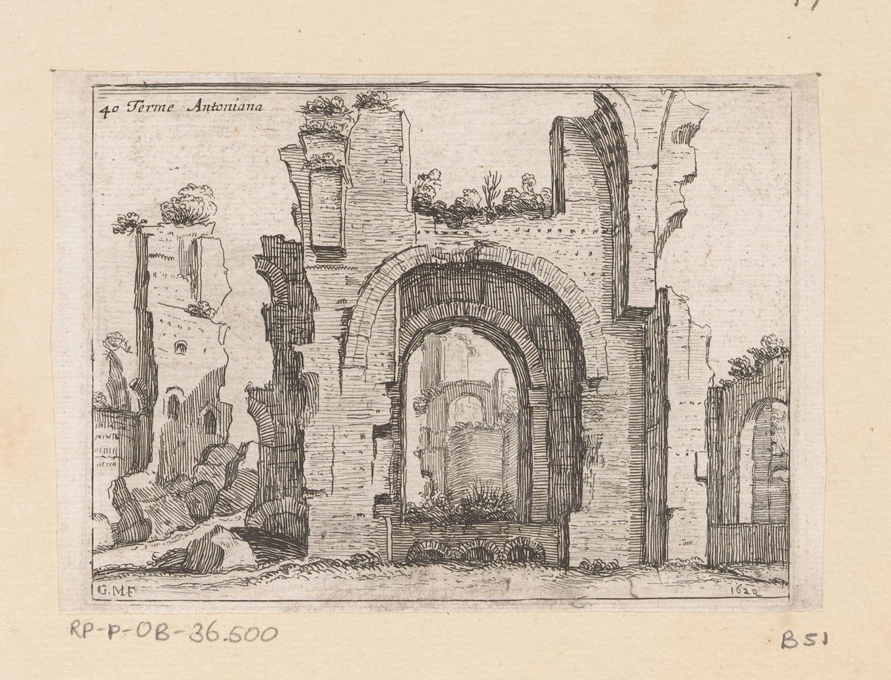 Resten van de Thermen van Caracalla te Róma Terme Antoniana (cím a tárgyon) Gezichten op Rome (sorozat címe) Néhány nézet és perspektíva a római lakatlan helyekről (sorozat címe) alkotó: Giovanni Battista Mercati