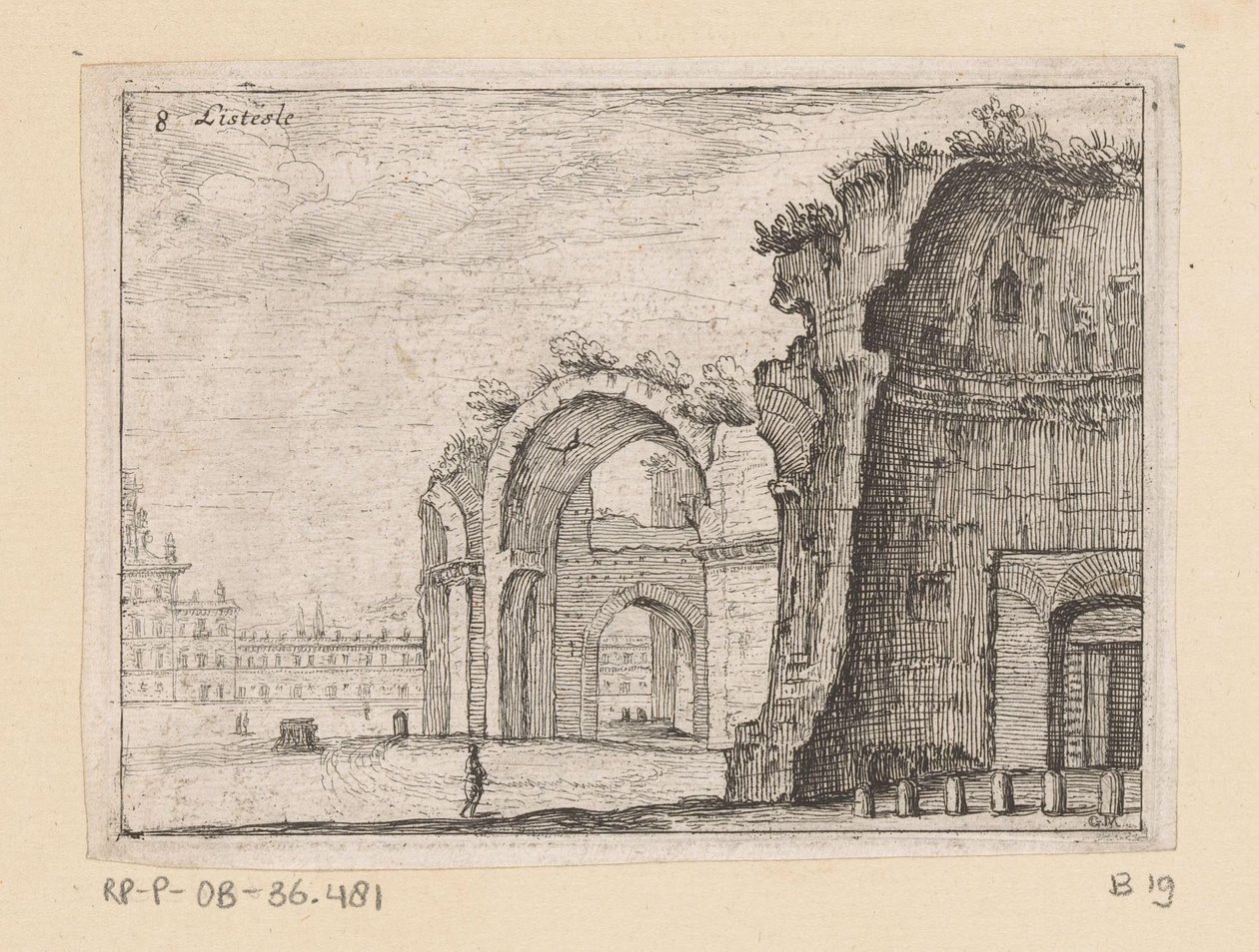 Diocletianus fürdőjének maradványai Rómában Listesse (cím az objektumon) Róma kilátásai (sorozat címe) Alcune vedute et prospettive di luoghi dishabitati di Roma (sorozat címe) alkotó: Giovanni Battista Mercati