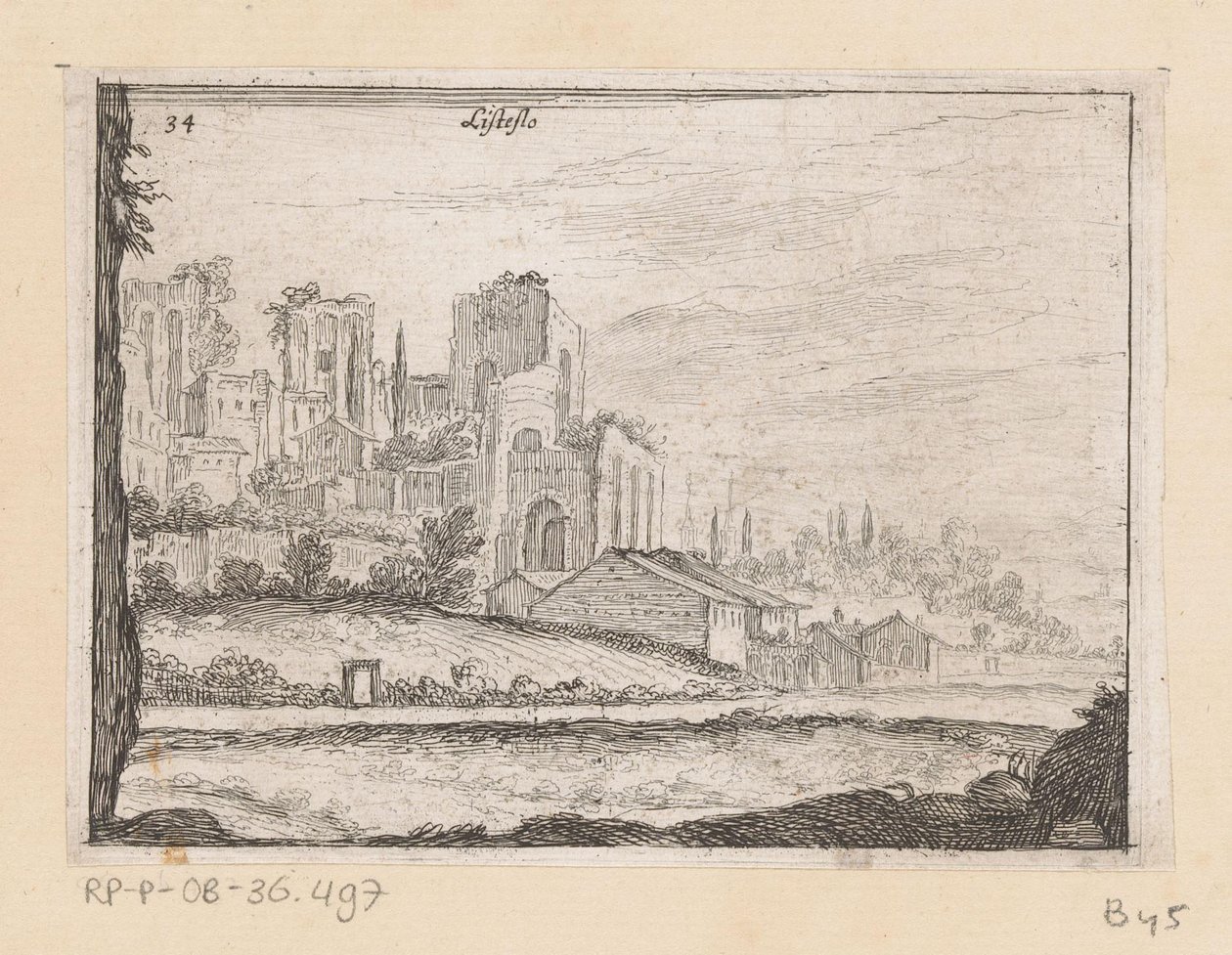 Ruïnes van Palazzo Maggiore Rómában Listesso (cím az objektumon) Gezichten op Rome (sorozat címe) Néhány nézet és perspektíva a római lakatlan helyekről (sorozat címe) alkotó: Giovanni Battista Mercati
