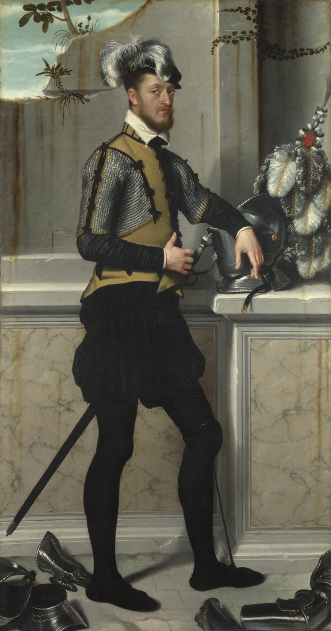 Egy lovag tornasisakjával A sebesült lábú lovag, Faustino Avogadro gróf, 1554 körül alkotó: Giovanni Battista Moroni