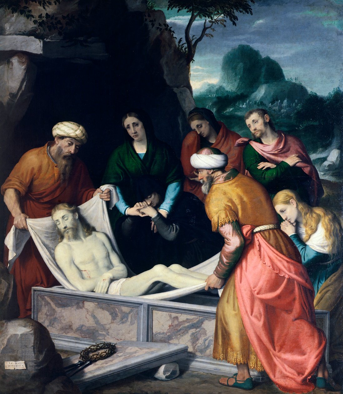 Krisztus lerakása a sírba, Giovanni Battista Moroni (kb. 1525-1578), olaj, vászon alkotó: Giovanni Battista Moroni