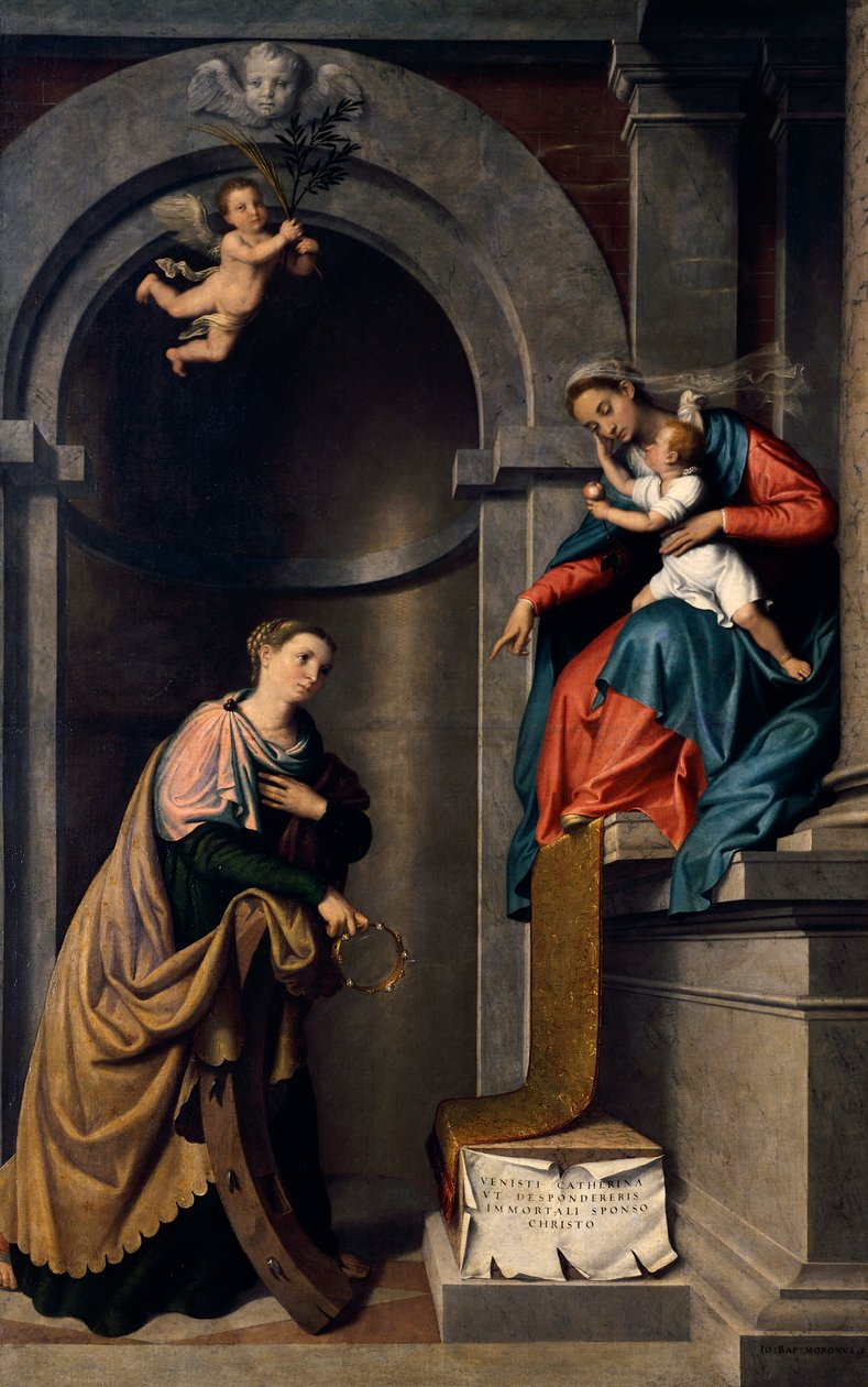 Szent Katalin házassága, Giovanni Battista Moroni (1525 körül-1578), olaj, vászon, Szent Bertalan-templom, Almenno alkotó: Giovanni Battista Moroni