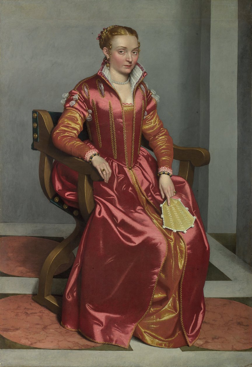 Egy hölgy portréja, talán Contessa Lucia Albani Avogadro ("La Dama in Rosso") alkotó: Giovanni Battista Moroni