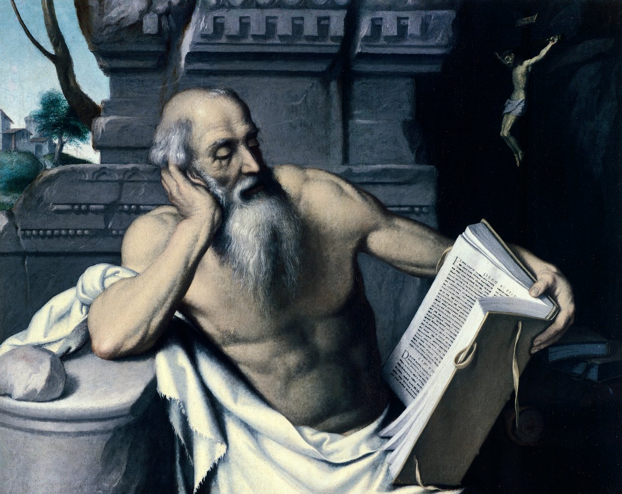 Szent Jeromos meditál vagy olvas, Giovanni Battista Moroni (kb. 1525-1578), olaj, vászon alkotó: Giovanni Battista Moroni