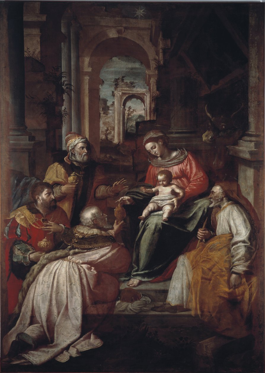 A Mágusok imádása Giovanni Battista Perolli festménye (16. század) 1567 Genes, Museo Diocesano alkotó: Giovanni Battista Perolli