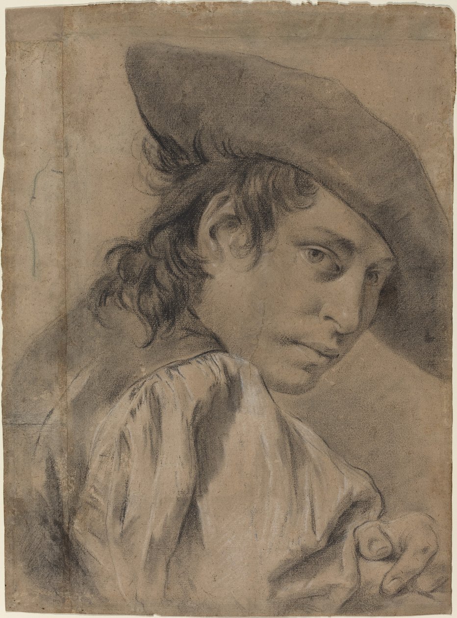 Egy fiatal férfi széles kalapban alkotó: Giovanni Battista Piazzetta