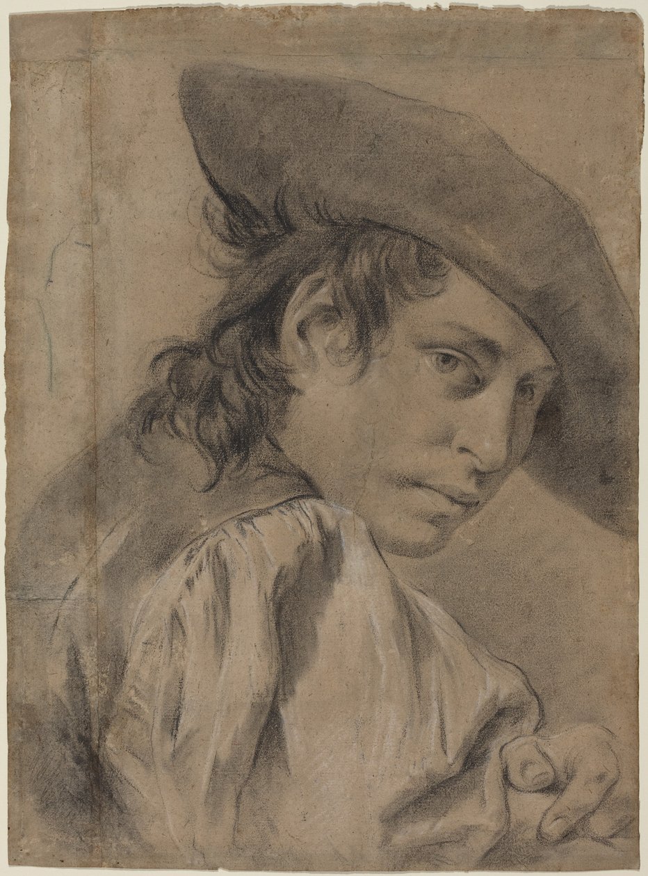 Fiatal férfi széles karimájú kalapban alkotó: Giovanni Battista Piazzetta