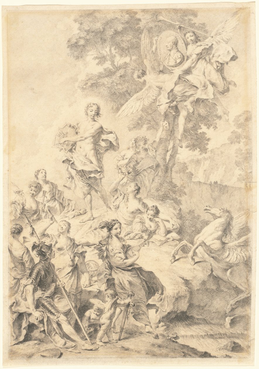 Apollo, a múzsák és a Mars: Tasso dicséretére alkotó: Giovanni Battista Piazzetta