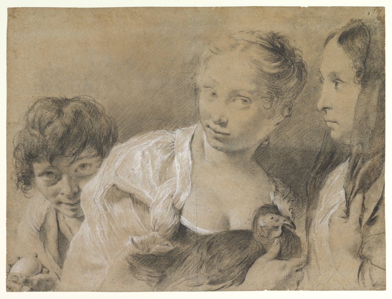 Fiú tojással, lány tyúkkal és egy figyelő nő alkotó: Giovanni Battista Piazzetta