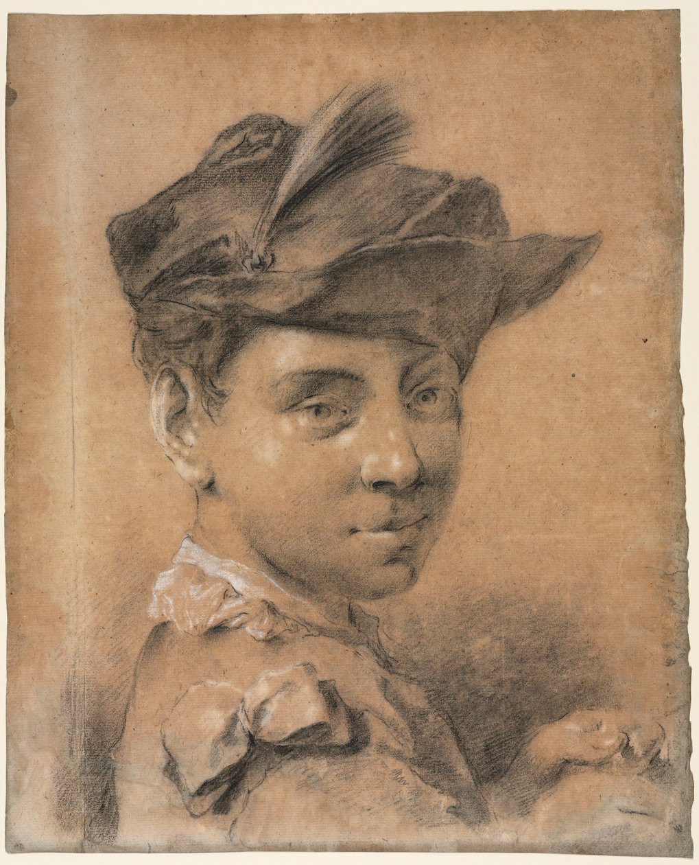 Egy kalapot viselő fiatalember feje, 1735 előtt. alkotó: Giovanni Battista Piazzetta