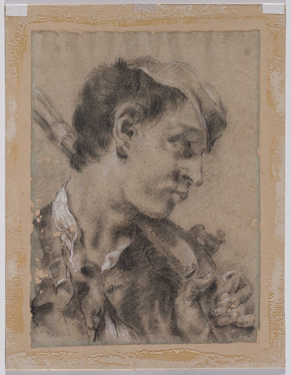 Fiatal férfi feje profiljában fegyverrel a vállán alkotó: Giovanni Battista Piazzetta