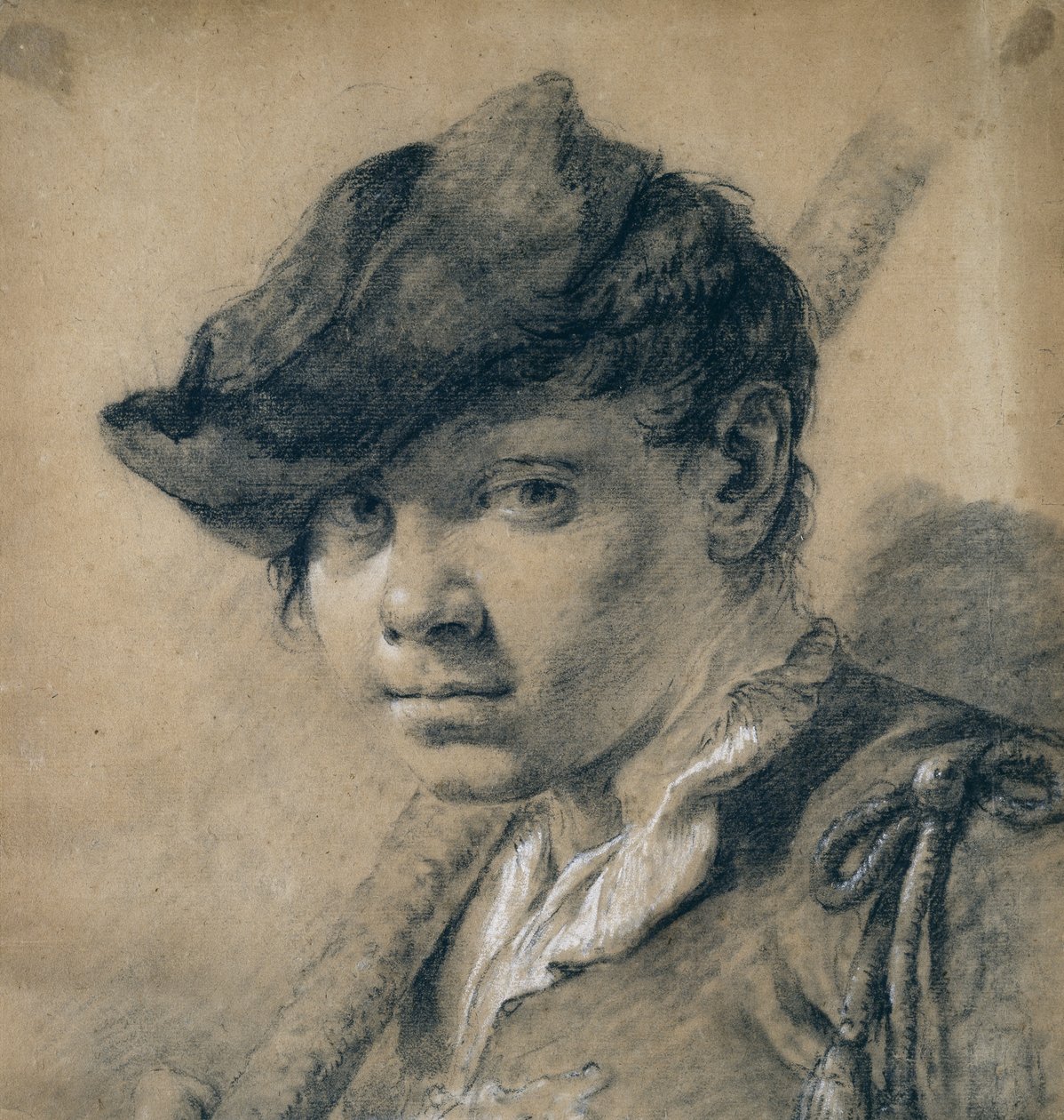 Fiatalok feje (fekete-fehér kréták barna papíron) alkotó: Giovanni Battista Piazzetta