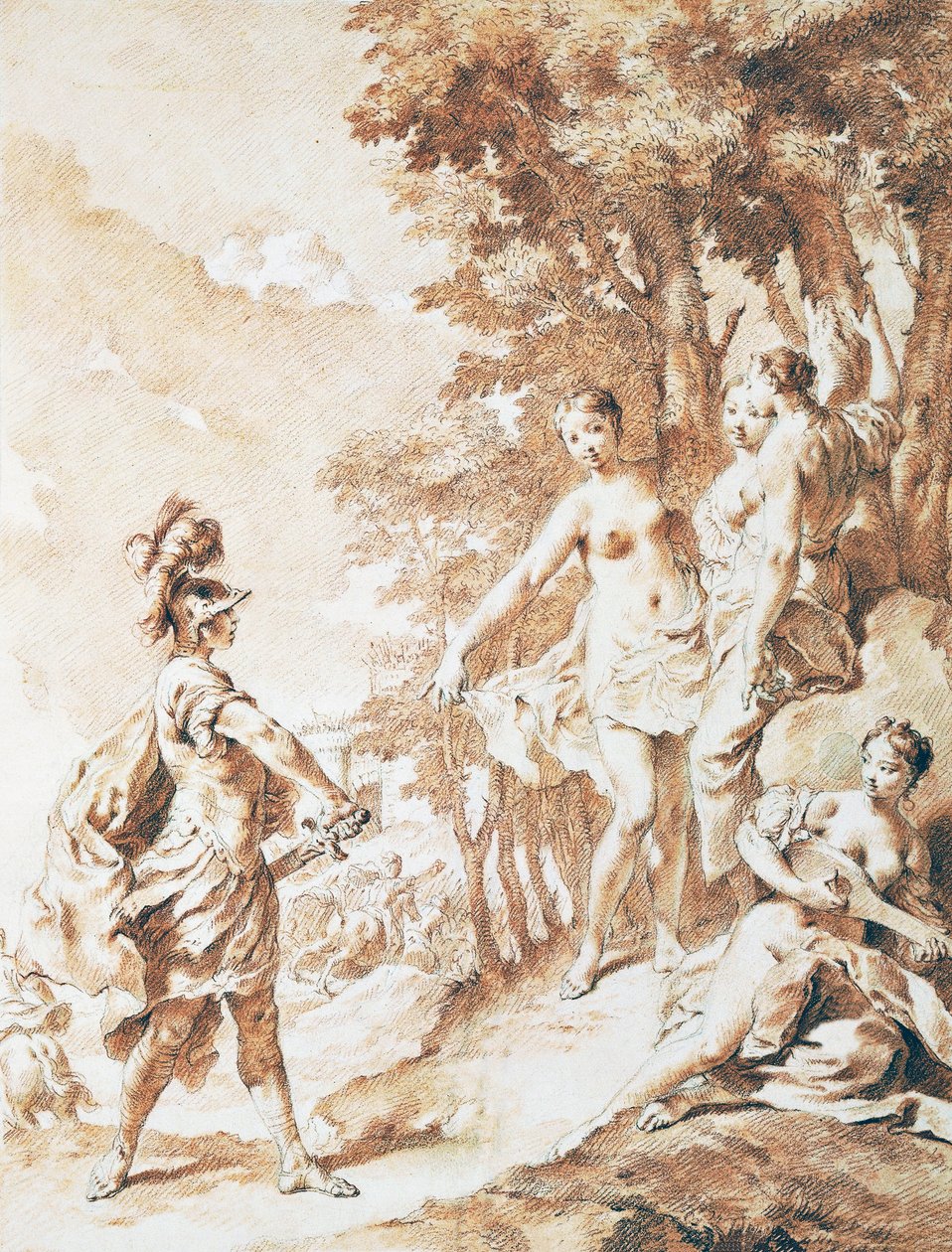 Tancredi az elvarázsolt erdő küszöbén, jelenet A Jeruzsálemből, Torquato Tasso szállította, Giovanni Battista Piazzetta (1682-1754), szangvinikus alkotó: Giovanni Battista Piazzetta